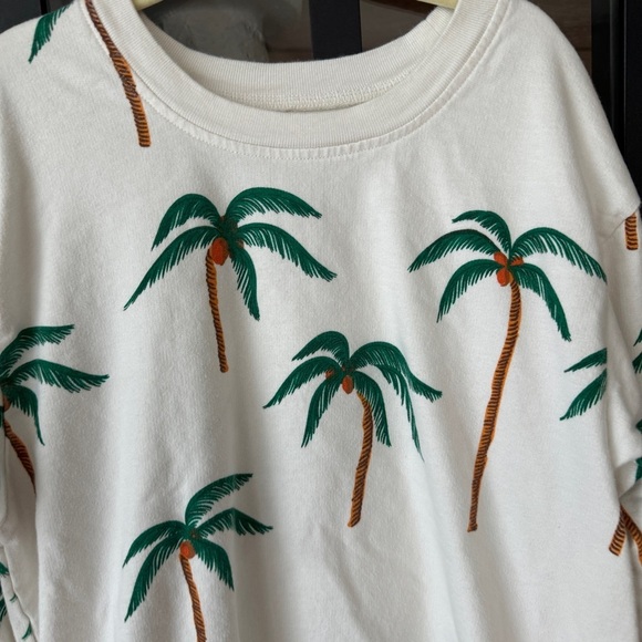 Pink Chicken Girls Organic cotton Sweatshirt crewneck Cream Palm Trees print - Picture 4 of 7